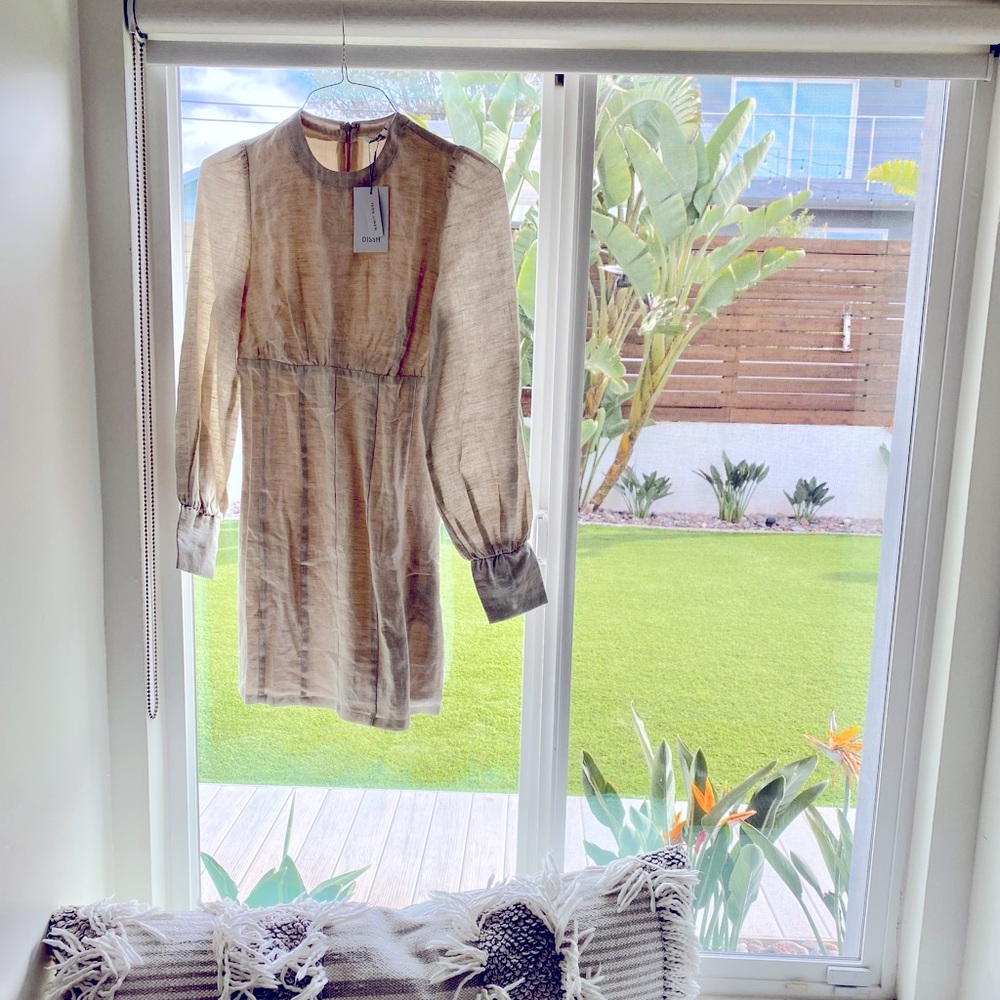 DISSH, Florence Natural Linen Mini Dress, Size 2
